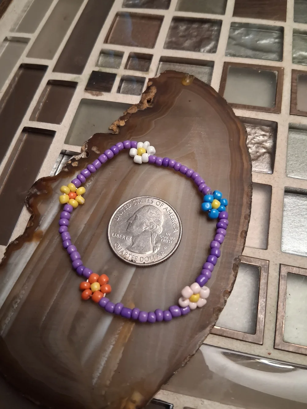 Artisan Purple Beaded Flower Bracelet with Multicolor Accents
